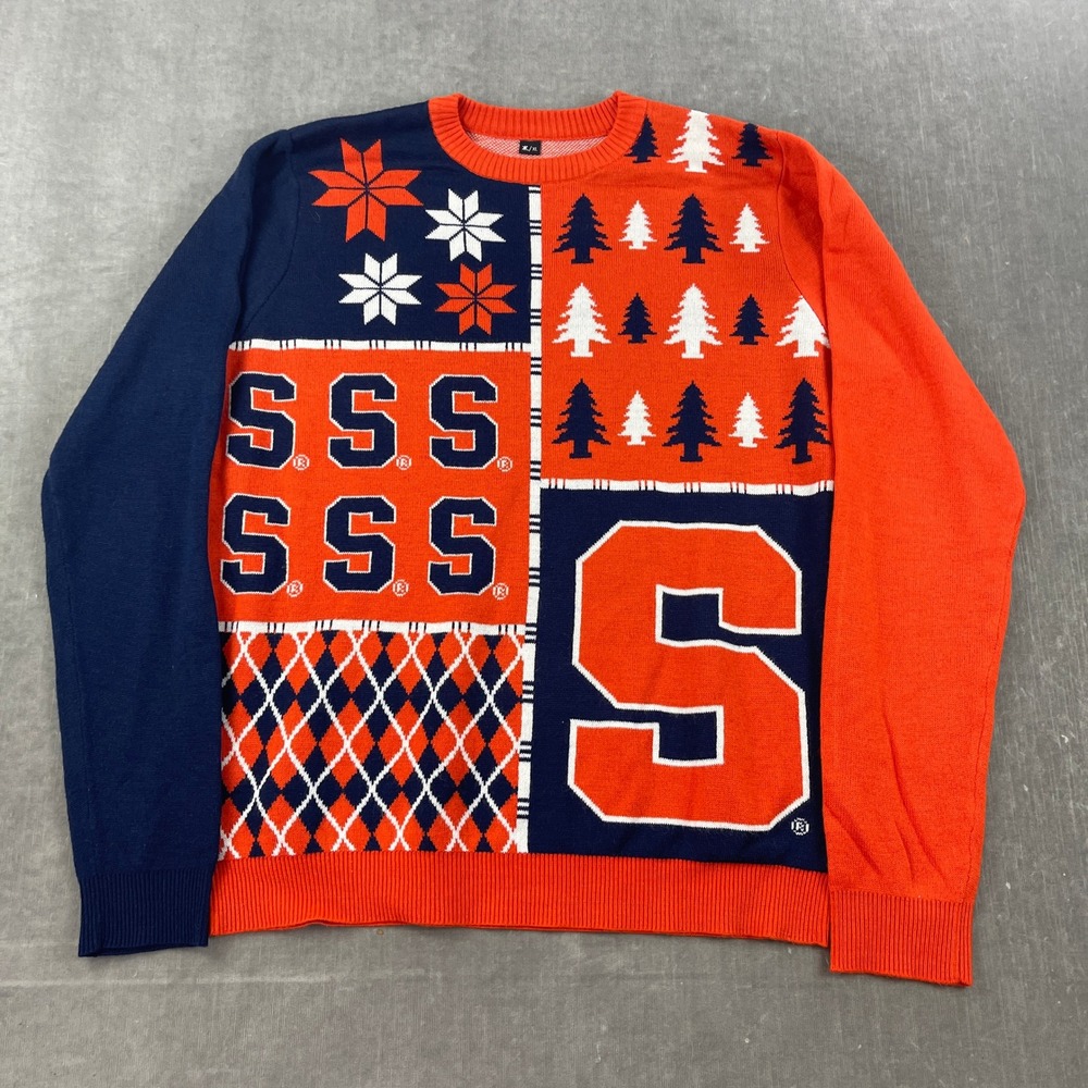 Syracuse Orange Klew Mens XL Orange NCAA Ugly Christmas Sweater‎ Patchwork
